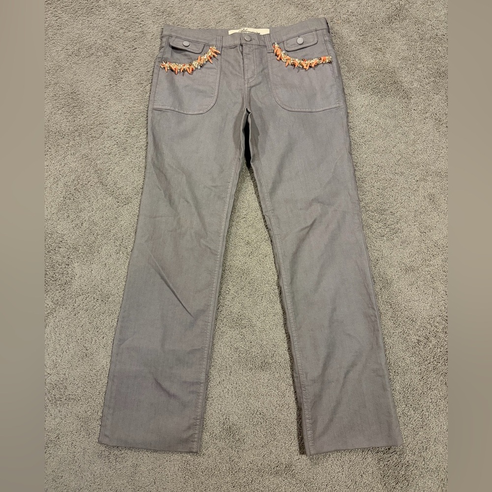 Blumarine Designer Italian Denim Jeans Gray Embellishments Crystals Women Sz 12